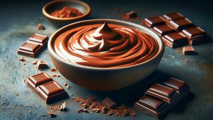 ceramic bowl filled with rich chocolate cream or melted chocolate