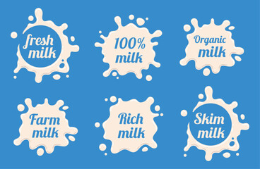 milk labels set splash blot design shape creative