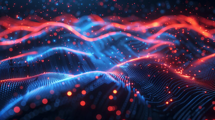 A blue and red wave with red and blue dots