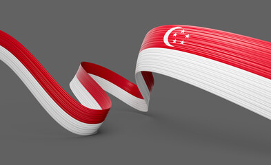 3d Flag Of Singapore 3d Shiny Waving Singapore Ribbon Flag On Grey Background 3d Illustration