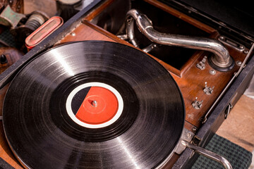 Old Gramophone with a vinyl record