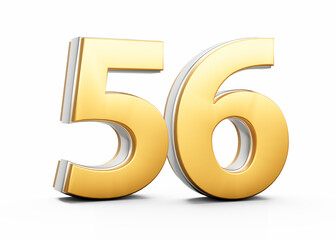 3D Golden Shiny Number 56 Fifty Six With Silver Outline On White Background 3D Illustration
