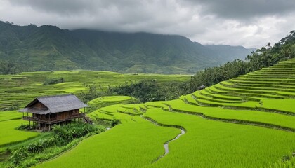 Rice field in the mountains and sky. Rice field, Rural mountain view, Beautiful landscape.