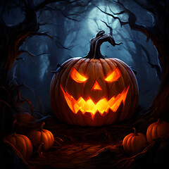 Jack-O'-Lantern with a Lopsided Grin Carved into a Pumpkin's Head and Flickering Candles Inside Casting Eerie Light