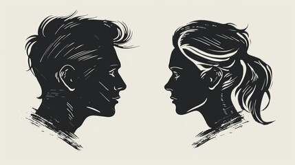 Man and woman silhouette face to face � vector