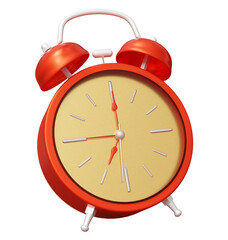 Red realistic vintage alarm clock on isolated background. 3d rendering illustration