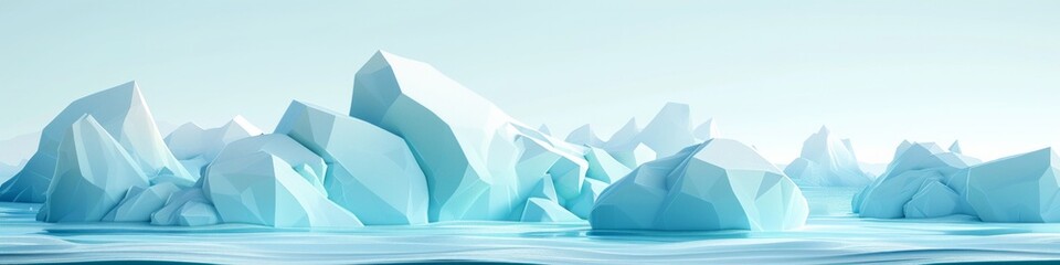 A 3D icon featuring a pastel polar landscape, abstract icebergs and frozen waves in shades of pale blue and white, AI Generative