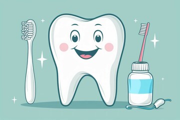 smiley face tooth and toothbrush
