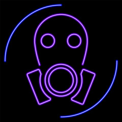 Gas Mask neon sign, modern glowing banner design, colorful modern design trend on black background. Vector illustration.