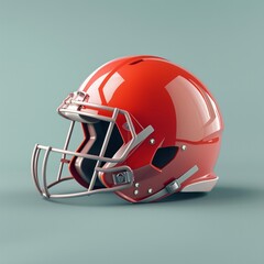 Fototapeta premium A 3D minimalist football helmet in glossy red, set against a pastel gray background., AI Generative