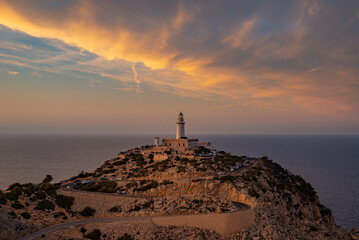 Cap de Formentor lighthouse sunset clouds, Majorca Island, Balearic Islands, Spain