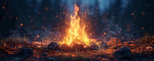 Light and fire campfire flat design front view warm glow theme animation vivid