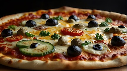 pizza with salami and mushrooms, ai generated