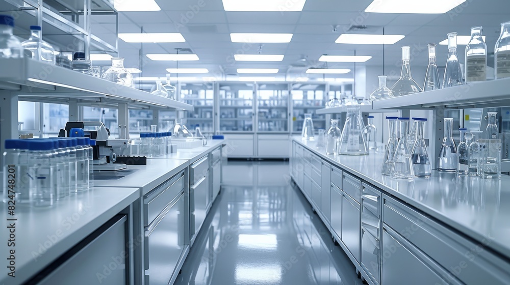 Poster biological laboratory equipment, clean and tidy. generative ai.