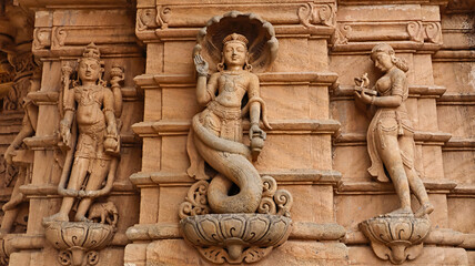 Carving Sculpture of Shesha on Vishnu Temple, Mangalay Temples, Ratlam, Madhya Pradesh India.