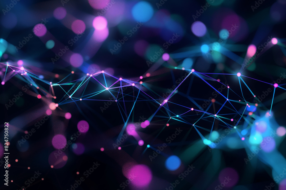 Poster digital representation of a neural network with glowing lines and dots interconnected to form a comp