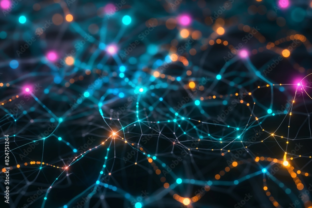 Poster high-resolution image depicting a vibrant network of interconnected lines and dots, simulating a dig