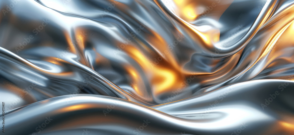 Aufkleber Abstract 3D render with metal shape modern futuristic dynamic wave background, minimalism. Generative AI.