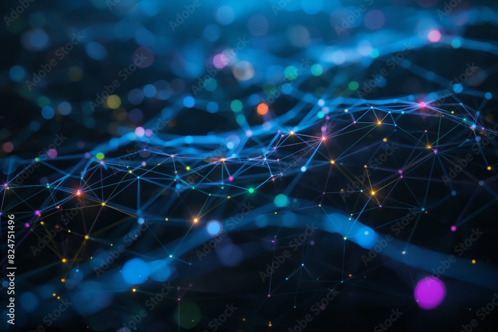 Aufkleber vibrant microstock image depicting a complex network of connections with glowing nodes and lines, sy