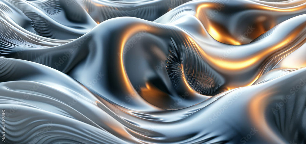 Aufkleber Abstract 3D render with metal shape modern futuristic dynamic wave background, minimalism. Generative AI.