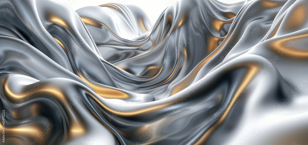 Aufkleber Abstract 3D render with metal shape modern futuristic dynamic wave background, minimalism. Generative AI.