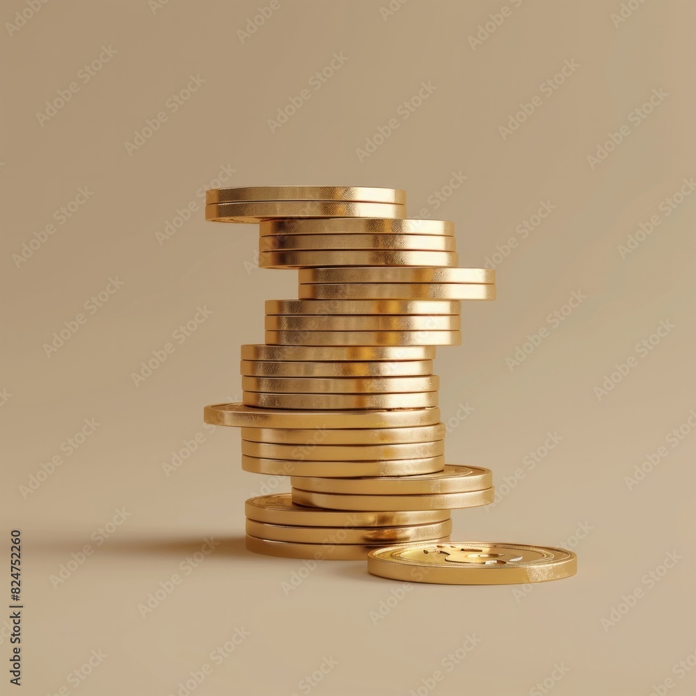Poster stacked golden coins icon create a 3d icon of multiple golden dollar coins stacked neatly, symbolizi