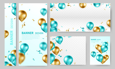 Set of various banner designs with beautiful balloons Vector illustration