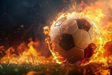 Naklejka premium soccer ball with flames around it.