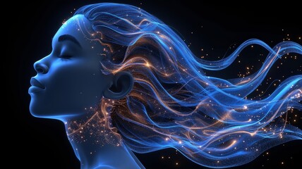 Womans Head With Glowing Hair