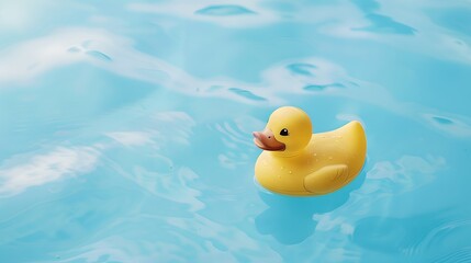 Yellow rubber duck floating in a pool. Cute toy and summer vibes. AI