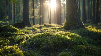 Obraz premium Forest moss and trees poster background