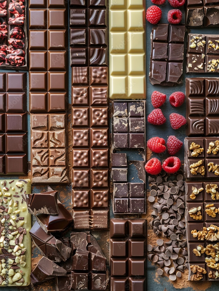 Aufkleber Various types of chocolates with raspberries and nuts elegantly arranged. Generative AI