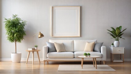 White Rimmed blank Frame in Clean and Serene Living Room
