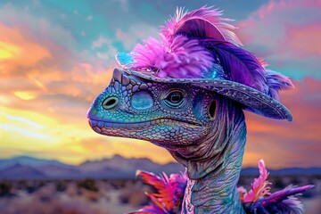 a dinosaur wearing a hat