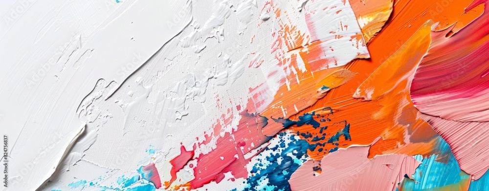 Poster close-up of a vibrant, abstract oil painting texture with dynamic strokes and a mixture of bold and 