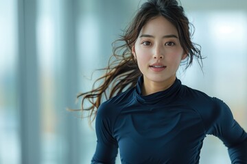 The woman in black clothes opens her arms and smiles