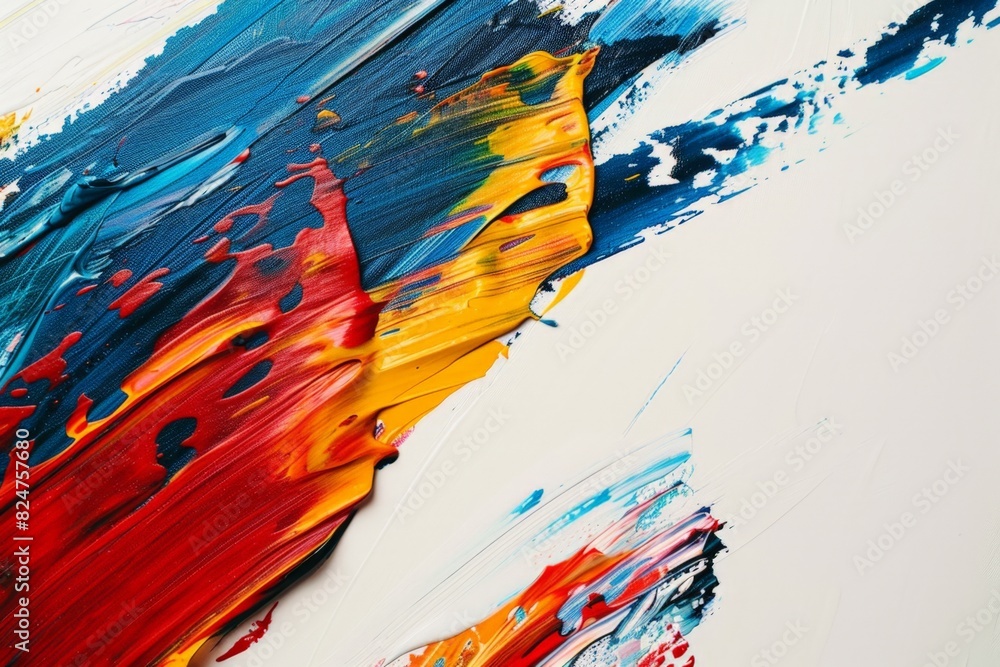 Poster vibrant and bold abstract acrylic painting with dynamic brushwork and a colorful color spectrum on a