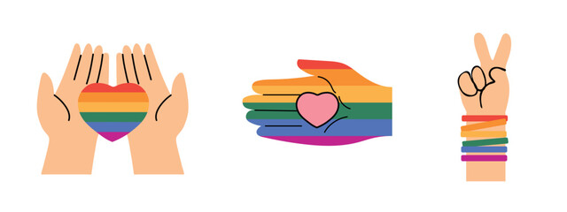 Set of pride lgbtq hands isolated vector illustration