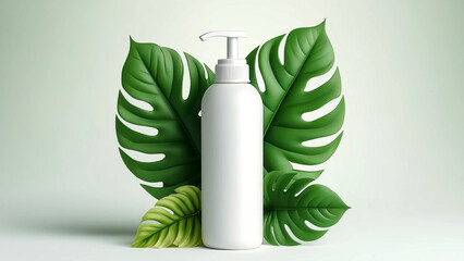 mockup featuring a white plastic cosmetics bottle with a dispenser