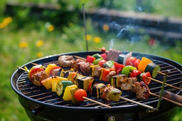 Grilling Feast: A mouthwatering spread of barbecue meats sizzling on the grill, creating a delicious dinner spread