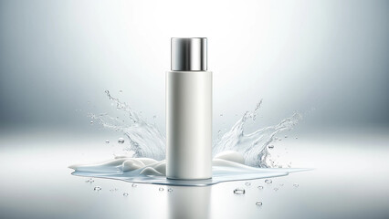  cosmetic makeup bottle for lotion or cream set against a pristine white water fresh background.
