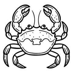 Fototapeta premium Cute cartoon-style line art of a crab with detailed claws and facial expression, ideal for coloring pages and children's projects.