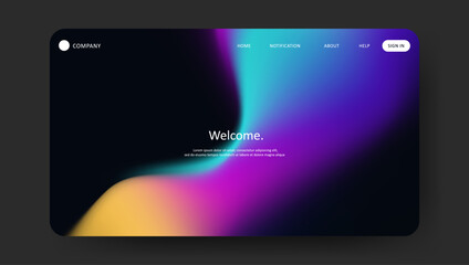 Abstract wave futuristic design of landing page. retro gradient mesh website design