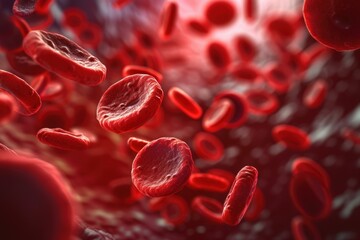 3d illustration of red blood cells flowing through a blood vessel