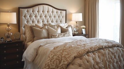 The architecture of beige bedroom furniture pillows is stunning