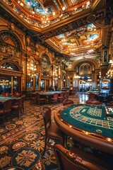 Luxurious casino with ornate interior and gaming tables
