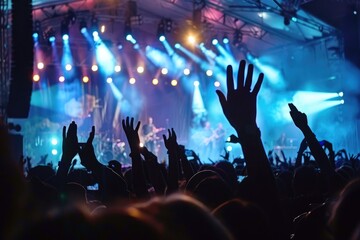 Vibrant Concert Crowd Dancing Under Stage Lights