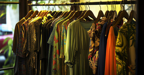 Rack of fashionable in a trendy store, depicting a fashion concept 