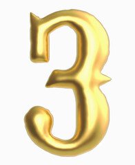 number 3 vintage antique golden text isolated