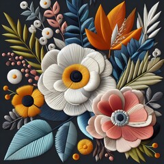 Naklejka premium Elegant Floral Embroidery Design Delicate Blooms for DIY Projects Microstock Image